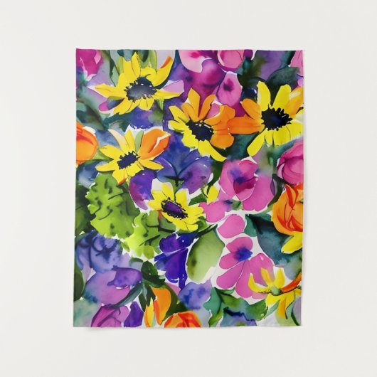 Kleurrijke Waterverf Bloemenkunst Wandkleed (Voorkant)