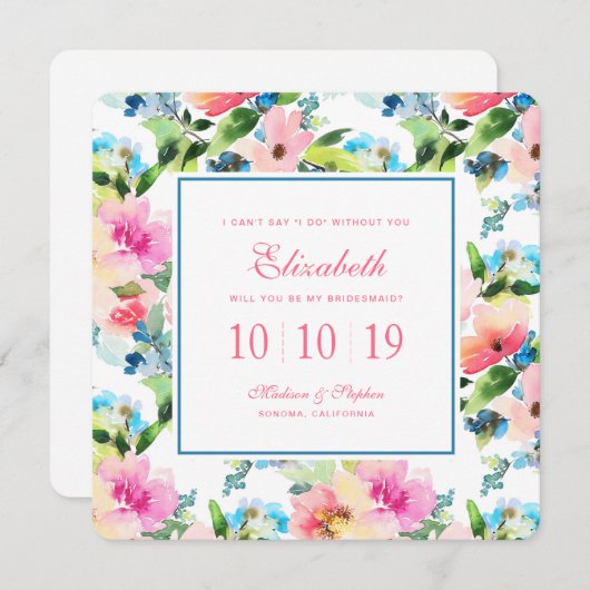 Kleurrijke Waterverf Bloemenpatroon - Bruidsmeisje Kaart (Voorkant / Achterkant)