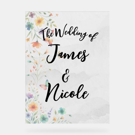 Kleurrijke Waterverf Bloemenvlinder bruiloft Acryl Bord (Voorkant)