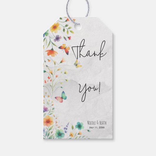 Kleurrijke Waterverf Bloemenvlinder bruiloft Cadeaulabel (Voorkant)