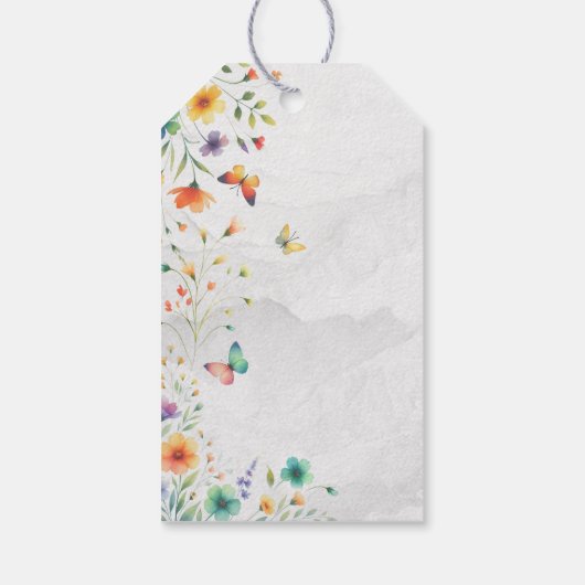 Kleurrijke Waterverf Bloemenvlinder bruiloft Cadeaulabel (Achterkant)