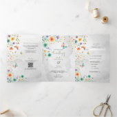 Kleurrijke Waterverf Bloemenvlinder bruiloft Drieluik Uitnodiging (Binnen)