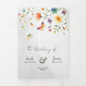 Kleurrijke Waterverf Bloemenvlinder bruiloft Drieluik Uitnodiging (Cover)