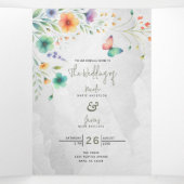 Kleurrijke Waterverf Bloemenvlinder bruiloft Drieluik Uitnodiging (Binnenkant midden)