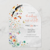 Kleurrijke Waterverf Bloemenvlinder bruiloft Kaart (Voorkant / Achterkant)