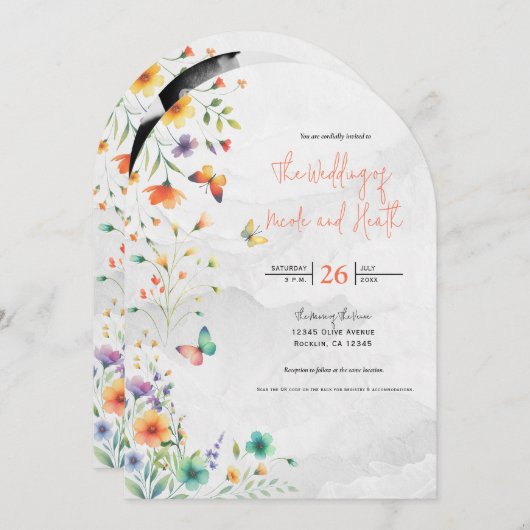 Kleurrijke Waterverf Bloemenvlinder bruiloft Kaart (Voorkant / Achterkant)