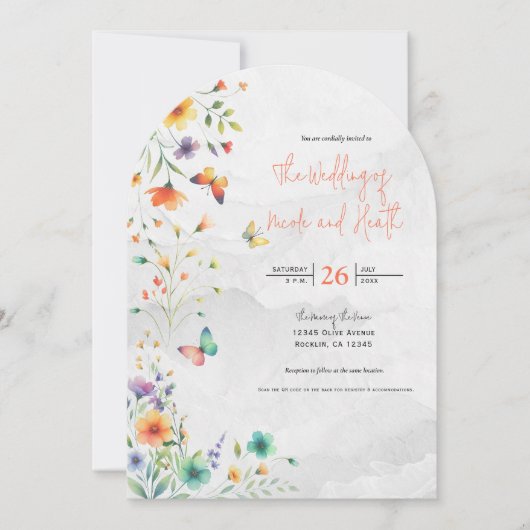Kleurrijke Waterverf Bloemenvlinder bruiloft Kaart (Voorkant)