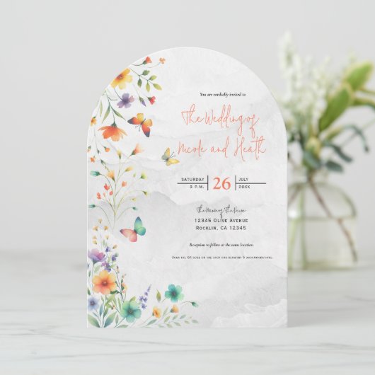 Kleurrijke Waterverf Bloemenvlinder bruiloft Kaart (Staand voorkant)
