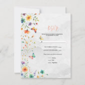 Kleurrijke Waterverf Bloemenvlinder bruiloft RSVP Kaart (Voorkant)