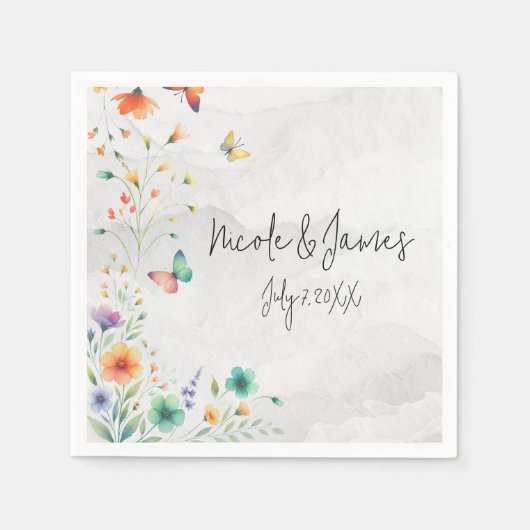 Kleurrijke Waterverf Bloemenvlinder bruiloft Servet (Voorkant)