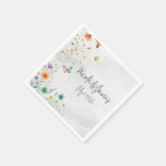 Kleurrijke Waterverf Bloemenvlinder bruiloft Servet (Hoek)