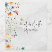 Kleurrijke Waterverf Bloemenvlinder bruiloft Wijn Etiket (Enkel label)