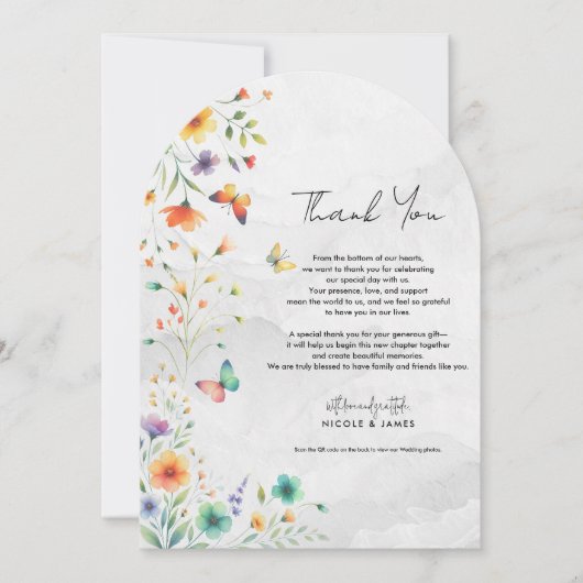 Kleurrijke Waterverf Bloemenvlinder Dank u Kaart (Voorkant)
