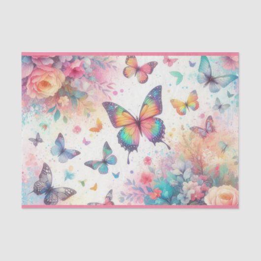 Kleurrijke Waterverf bloemenvlinders Tissuepapier (Voorkant)