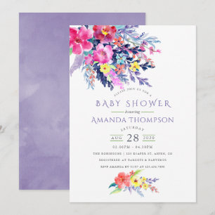 Kleurrijke Waterverf Bloemige Baby Shower Uitnodig Kaart