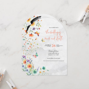 Kleurrijke Waterverf Bloemige Vlinder Bruiloft Kaart