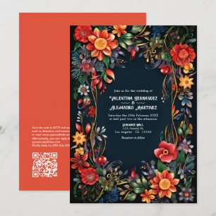 Kleurrijke Waterverf Bloemrijke Fiesta Bruiloft QR Kaart