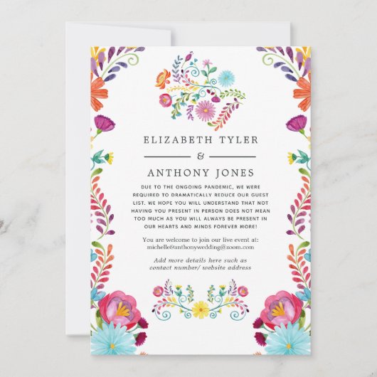Kleurrijke Waterverf Bloemrijke Fiesta Bruiloftsga Aankondiging (Voorkant)