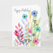 Kleurrijke Waterverf Blooms Business Happy Birthda Kaart (Voorkant)