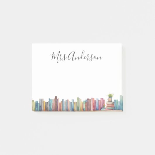 Kleurrijke Waterverf Boeken Docent Naam Post-it® Notes (Voorkant)