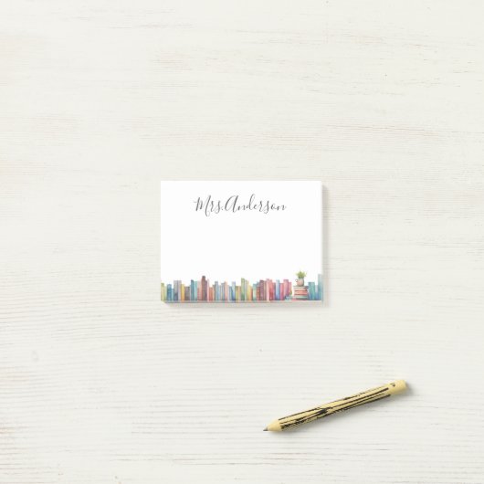 Kleurrijke Waterverf Boeken Docent Naam Post-it® Notes (Op bureau)