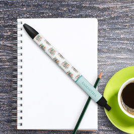 Kleurrijke Waterverf Boeken Rugzak en Bloemen Zwarte Inkt Pen