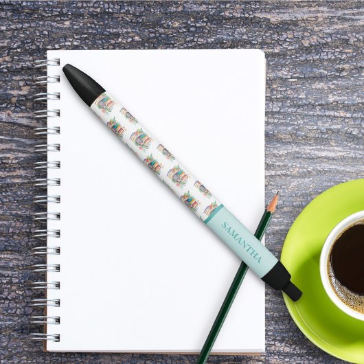 Kleurrijke Waterverf Boeken Rugzak en Bloemen Zwarte Inkt Pen