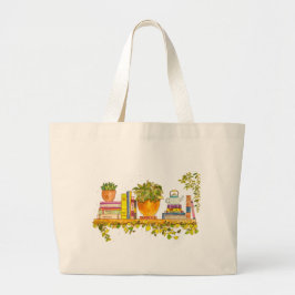Kleurrijke Waterverf boekenplank Grote Tote Bag