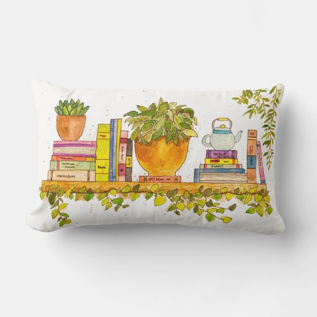 Kleurrijke Waterverf boekenplank Kussen (Voorkant)