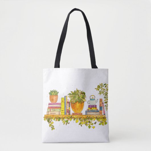 Kleurrijke Waterverf boekenplank Tote Bag (Voorkant)