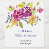 Kleurrijke Waterverf Boeket Gepersonaliseerde brui Wijn Etiket (Enkel label)