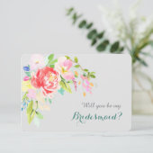 Kleurrijke Waterverf Boeket op Silver Bridesmaid Kaart (Staand voorkant)
