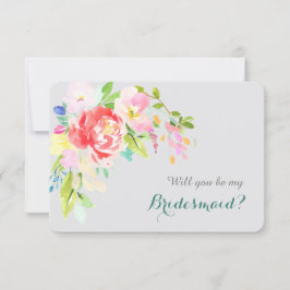 Kleurrijke Waterverf Boeket op Silver Bridesmaid Kaart