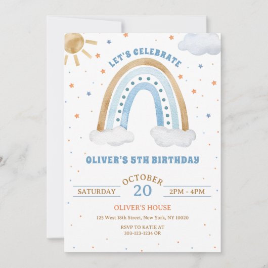 Kleurrijke Waterverf Boho Rainbow Boy Verjaardag Kaart (Voorkant)