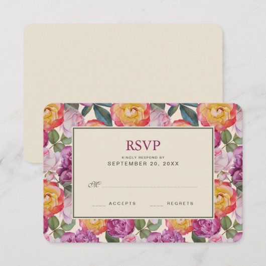 Kleurrijke Waterverf Bouquet - Bindende RSVP (Voorkant / Achterkant)
