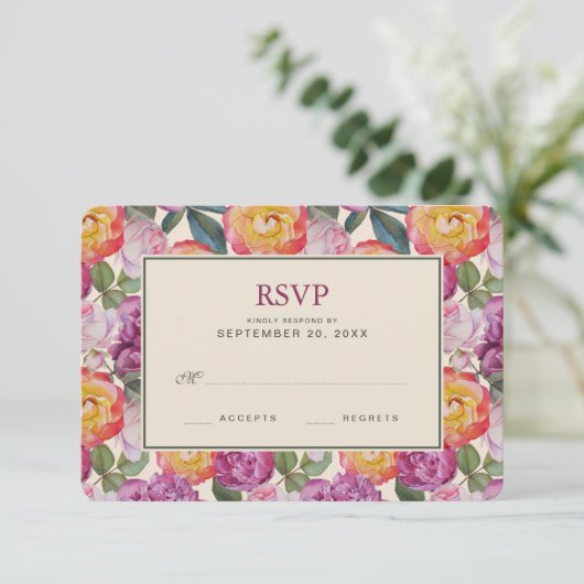 Kleurrijke Waterverf Bouquet - Bindende RSVP (Staand voorkant)