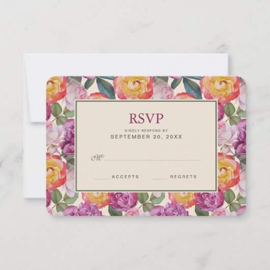Kleurrijke Waterverf Bouquet - Bindende RSVP (Voorkant)