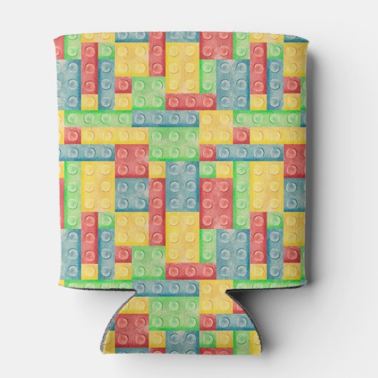 Kleurrijke Waterverf bouwstenen Blikjeskoeler (Achterkant)