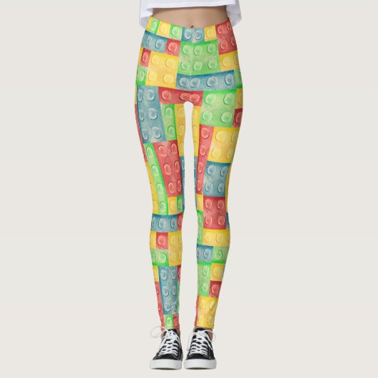 Kleurrijke Waterverf bouwstenen Leggings (Voorkant)