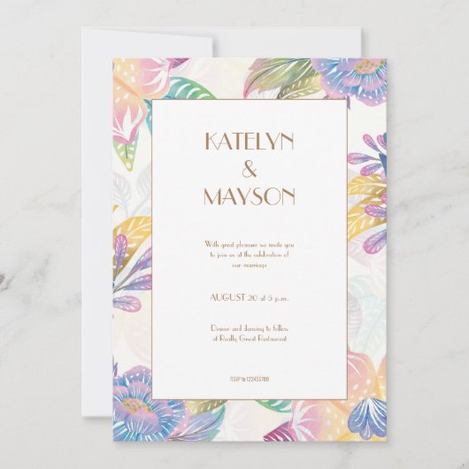 Kleurrijke Waterverf bruiloft Kaart (Voorkant)