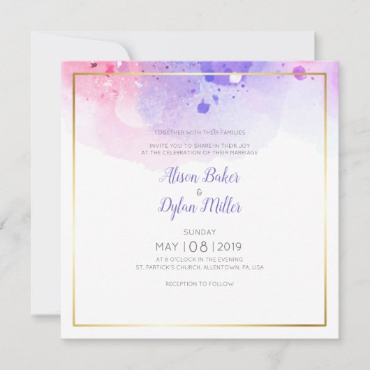 Kleurrijke Waterverf bruiloft uitnodiging Kaart (Voorkant)