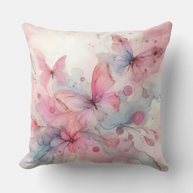 Kleurrijke Waterverf Butterfly Sierkussen (Voorkant)