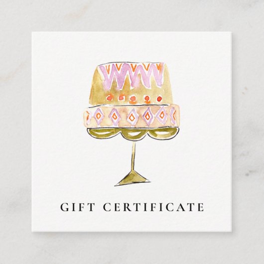 Kleurrijke Waterverf Cake Bakkerij Cadeaubon Vierkante Visitekaartje (Voorkant)