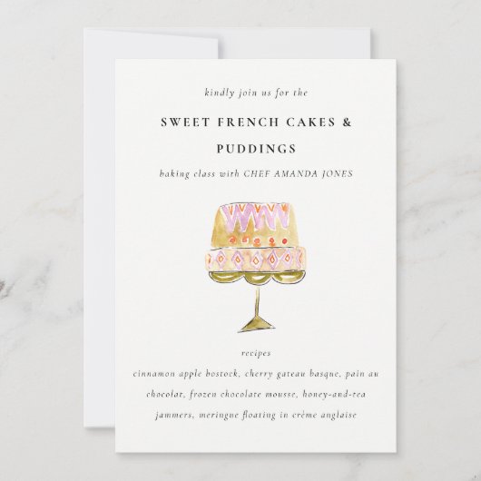 Kleurrijke Waterverf Cake Bakkerij Kookles Kaart (Voorkant)