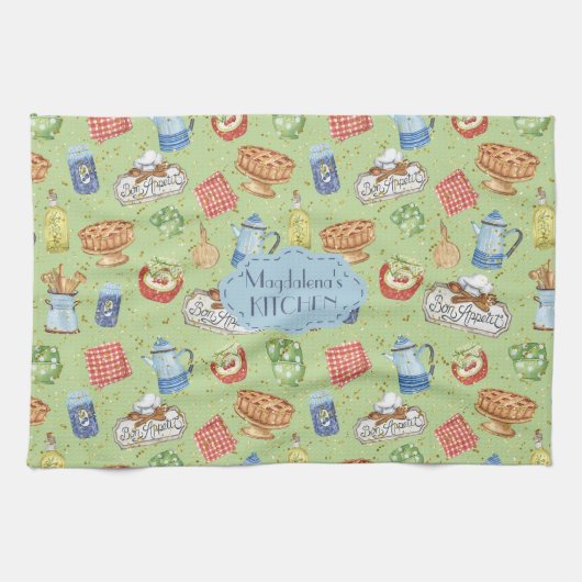 Kleurrijke Waterverf Chef Cooking Green Theedoek (Horizontaal)