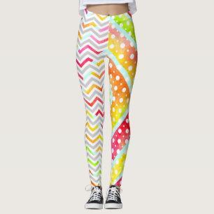 Kleurrijke waterverf chevron, polka dot leggings
