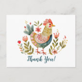 Kleurrijke Waterverf Chicken Folk Art Dank u Briefkaart (Voorkant)