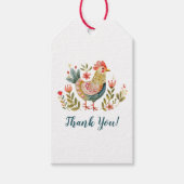 Kleurrijke Waterverf Chicken Folk Art Dank u Cadeaulabel (Voorkant)