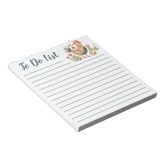 Kleurrijke Waterverf Chicken Folk Art to Do List Notitieblok (Schuin)