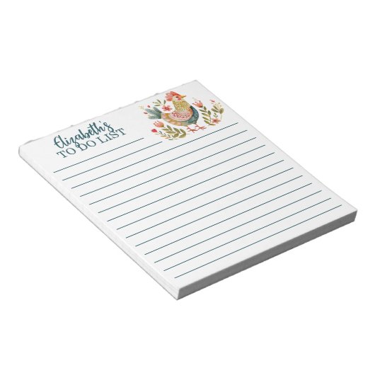 Kleurrijke Waterverf Chicken Folk Art to Do List Notitieblok (Schuin)